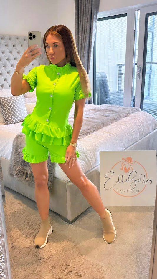 Neon Green Diamanté Short set