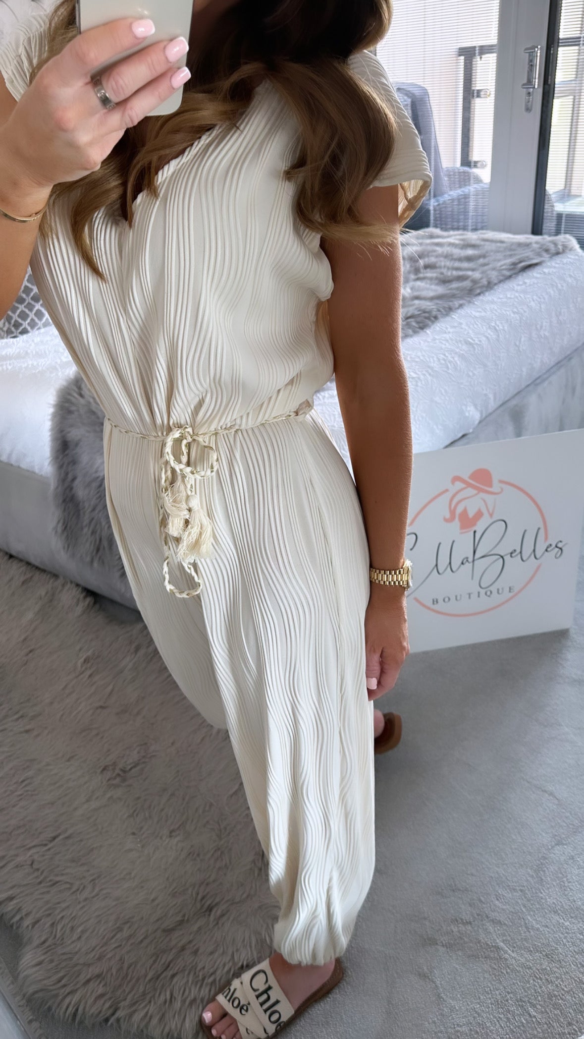 Cream Textured Jumpsuit