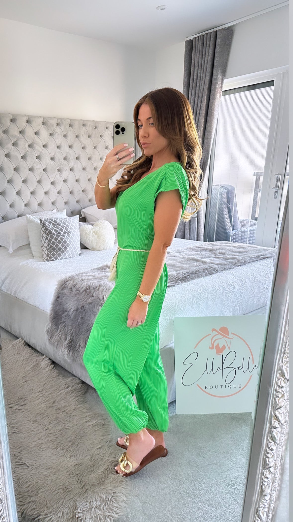 Green Textured Jumpsuit