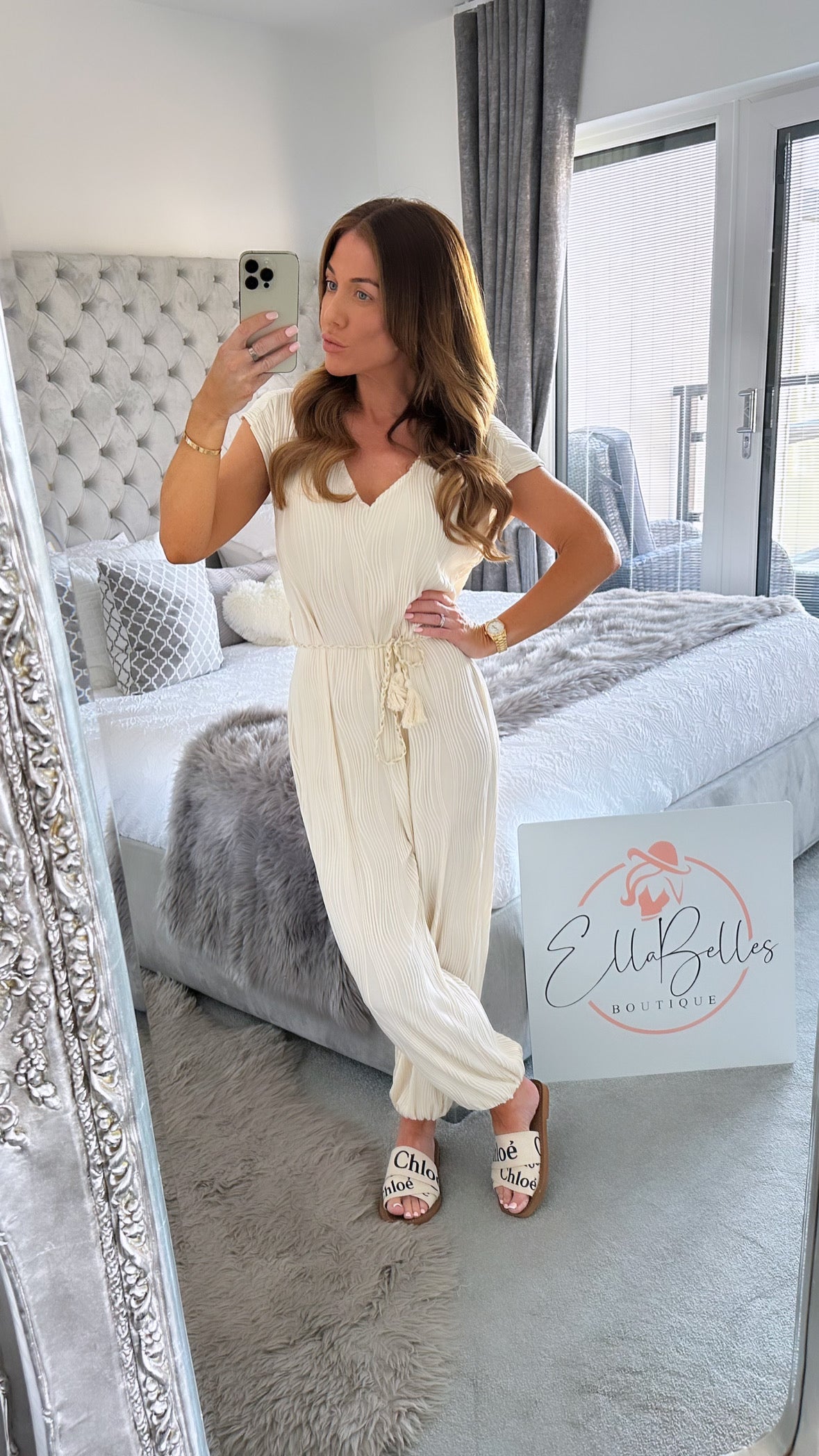 Cream Textured Jumpsuit