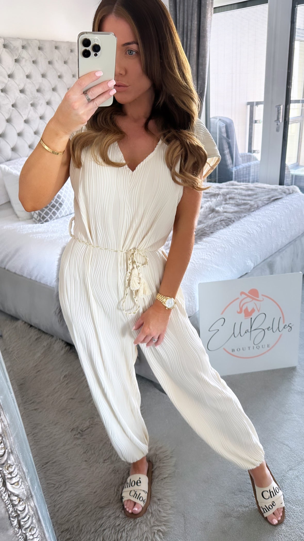 Cream Textured Jumpsuit