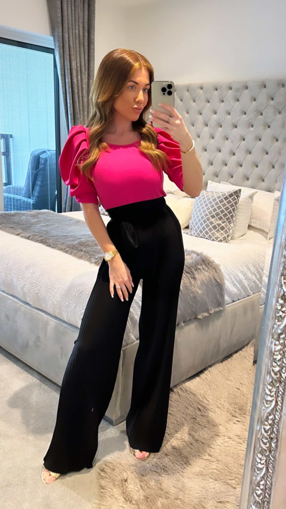 Satin puff sleeve bodysuit