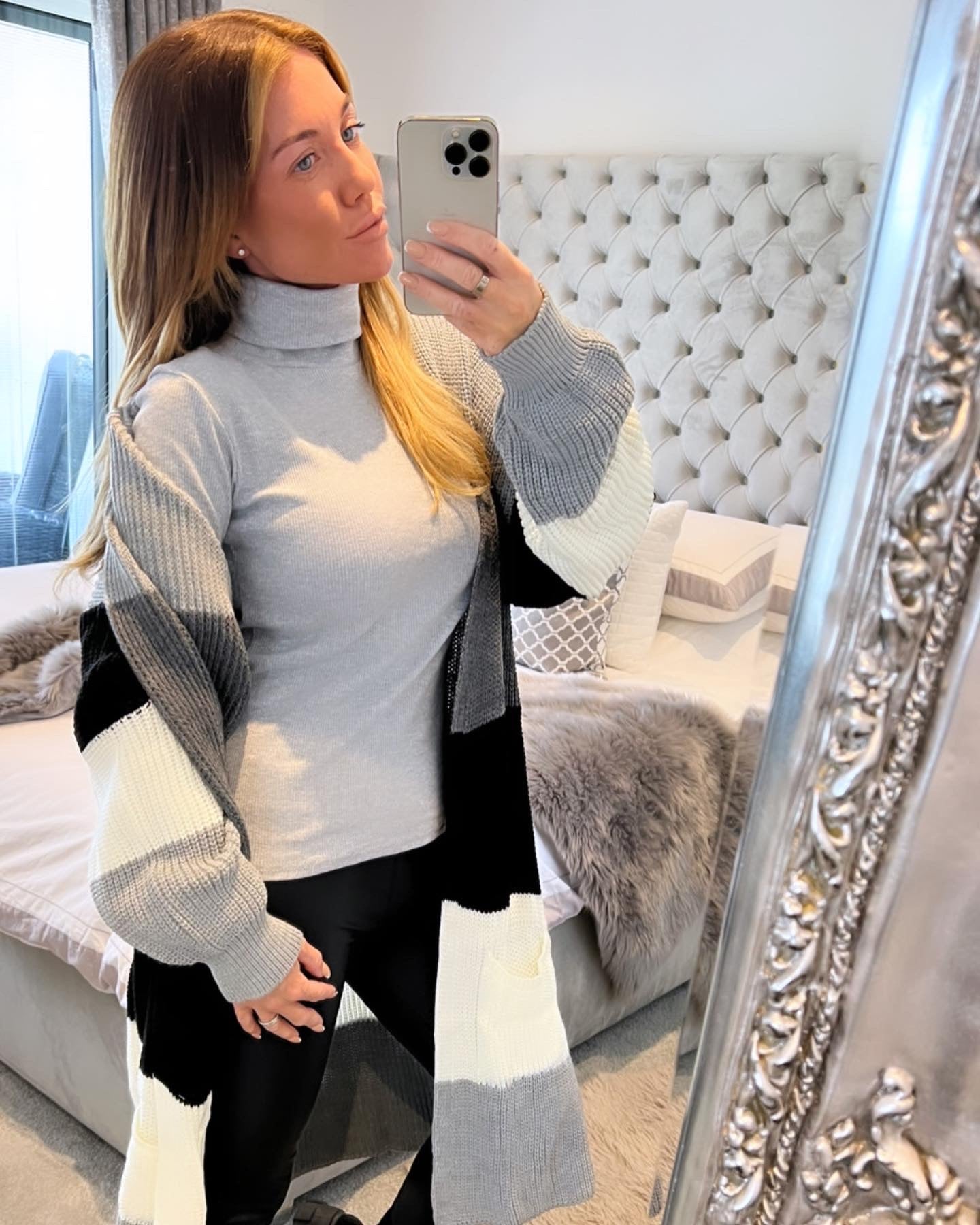 Grey Ribbed Roll Neck Jumper