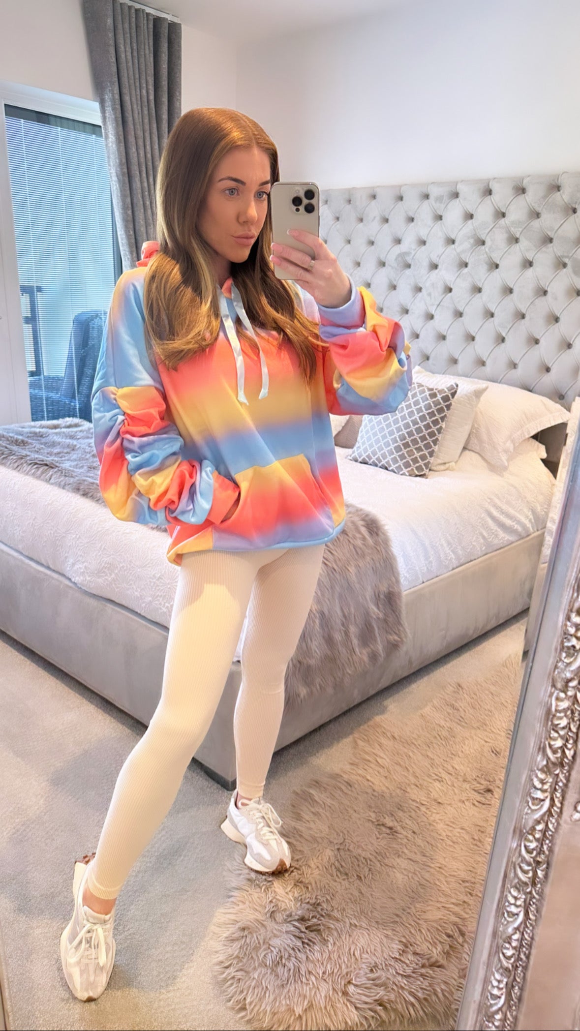 Rainbow Ruched Sleeve Hoodie