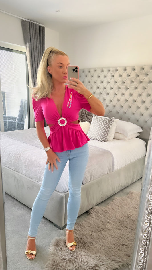 Pink Diamanté cut out detail top