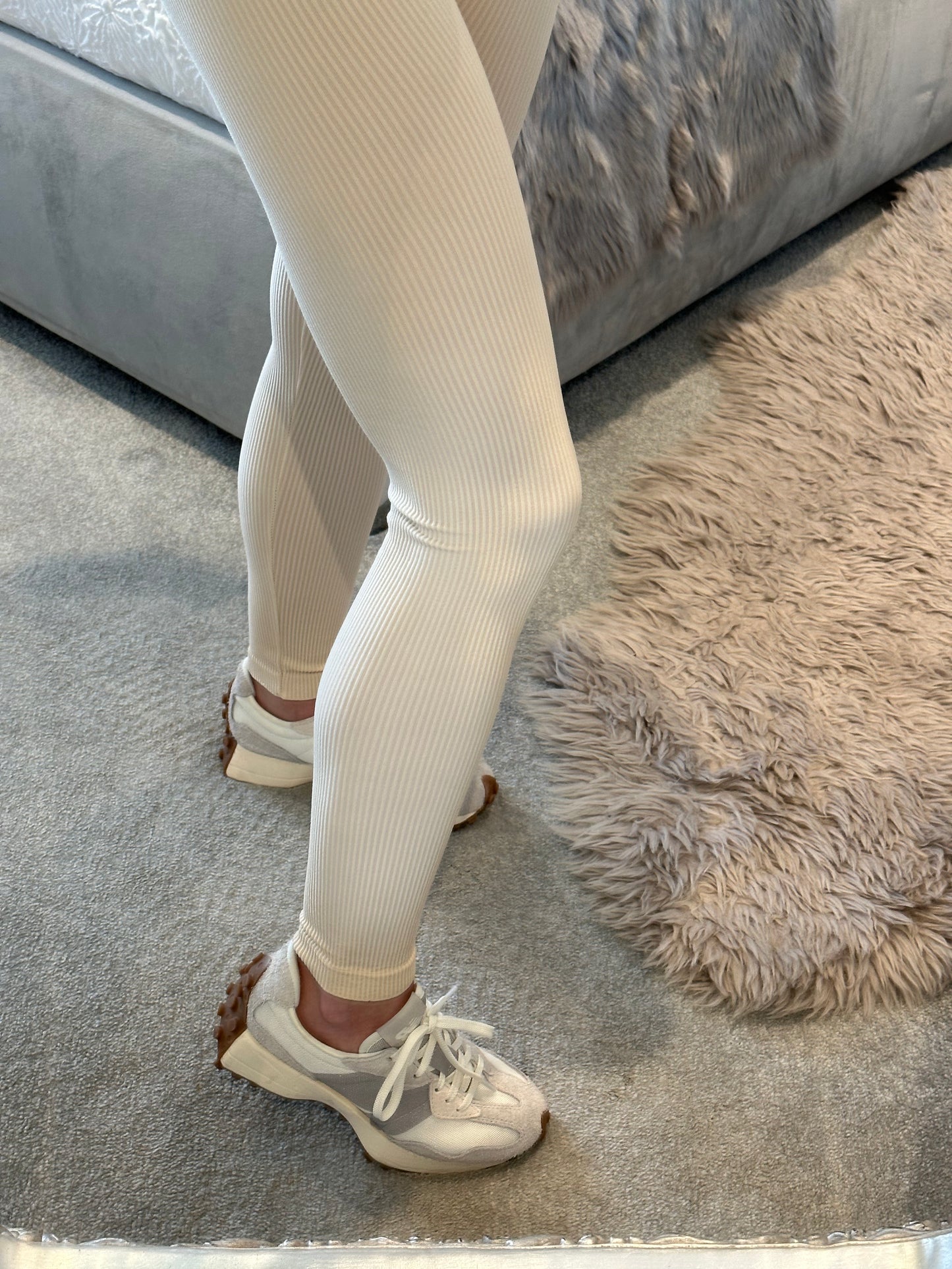 Beige Ribbed Leggings